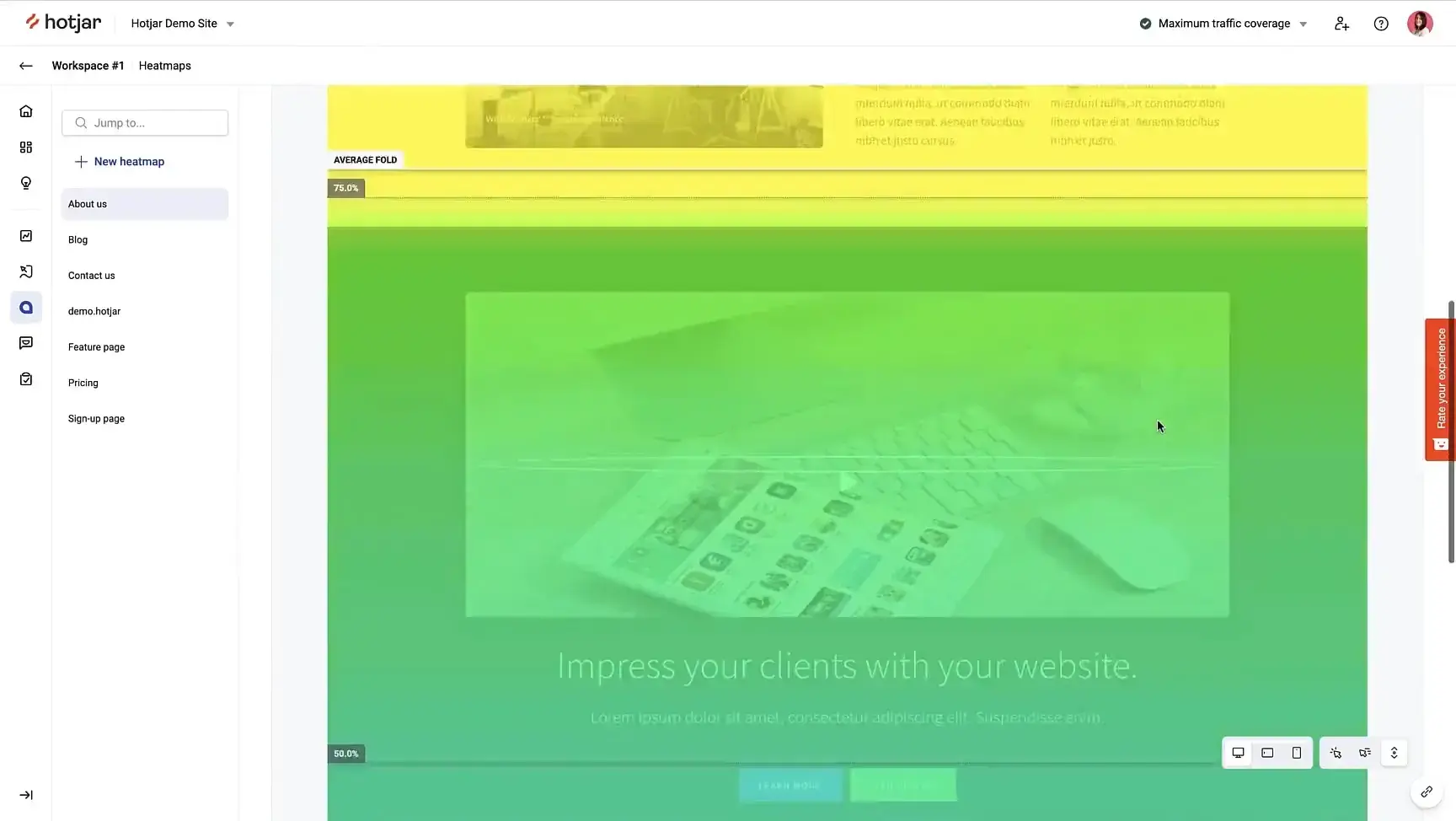 heatmap feature on hotjar for a/b website testing
