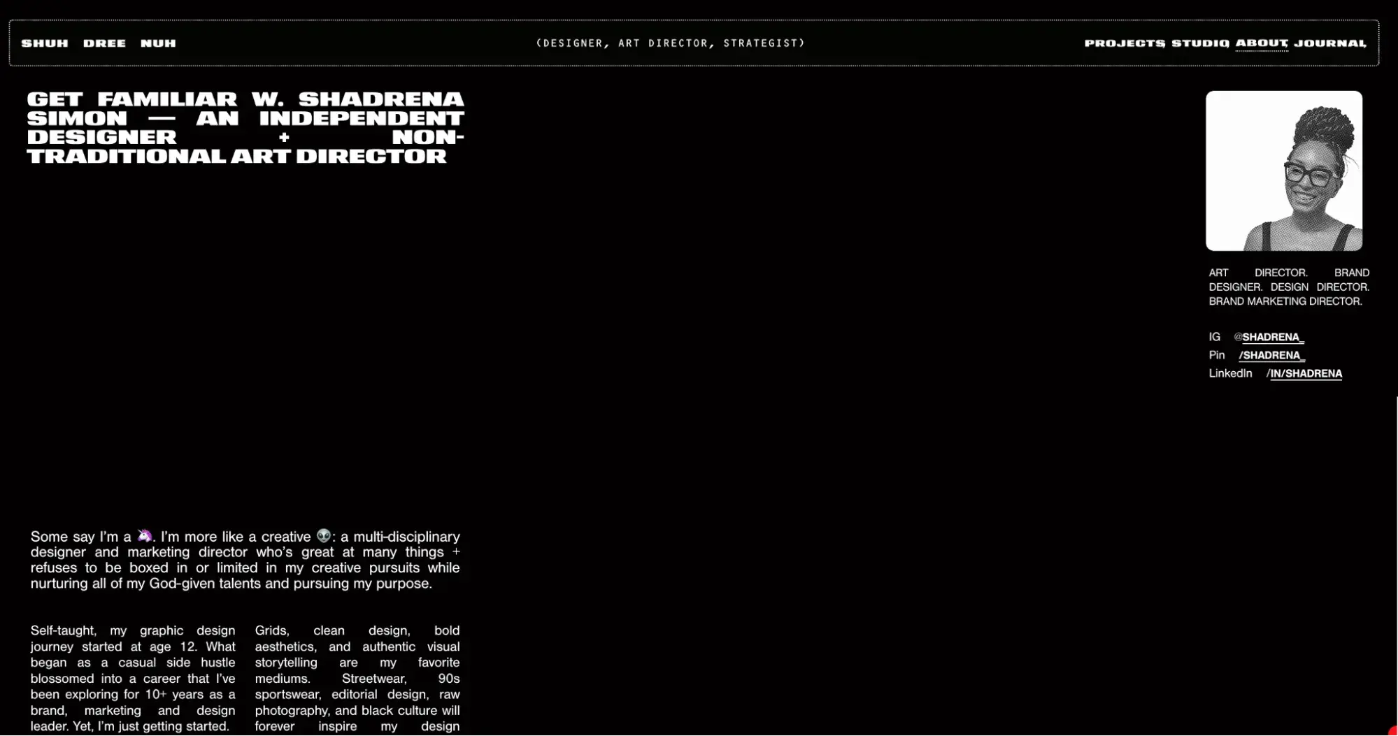 about me page example for creative designers