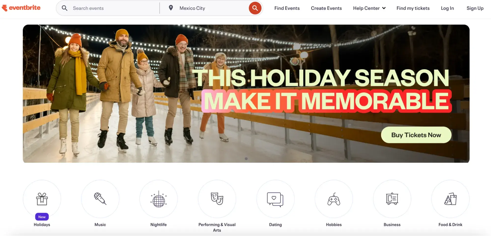 accessible website examples, eventbrite homepage