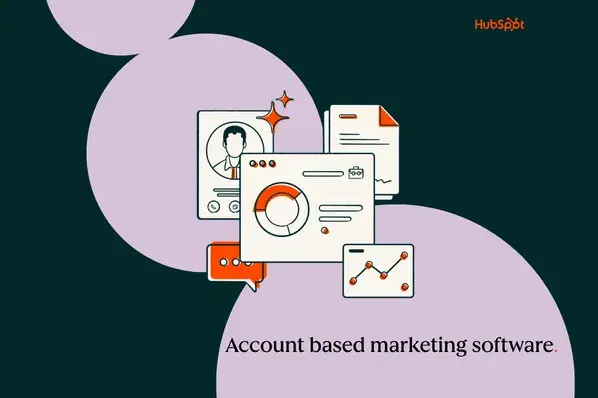 Illustration of account based marketing software tools with contact, analytics, and messaging icons