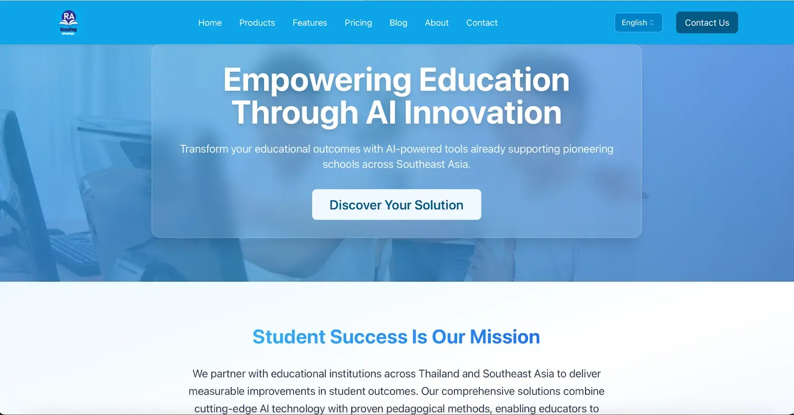ai generated website examples, reading advantage homepage