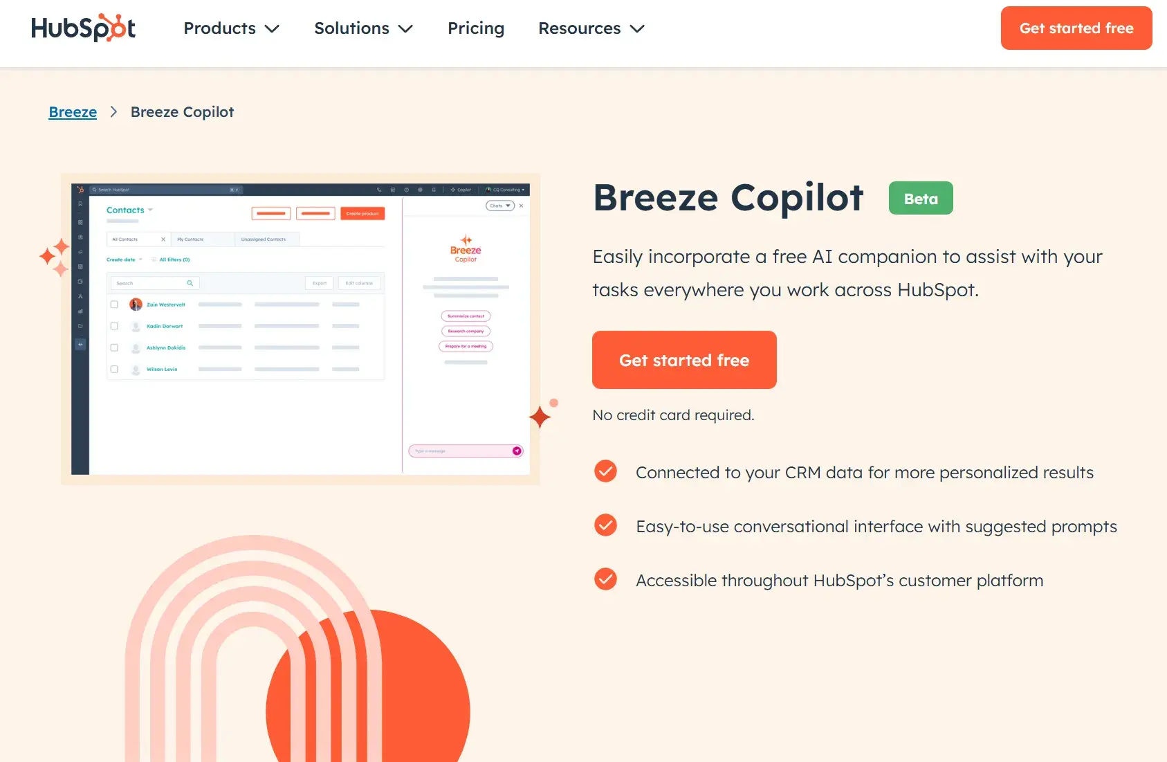 screenshot from hubspots breeze copilot, a model-based reflex agent.