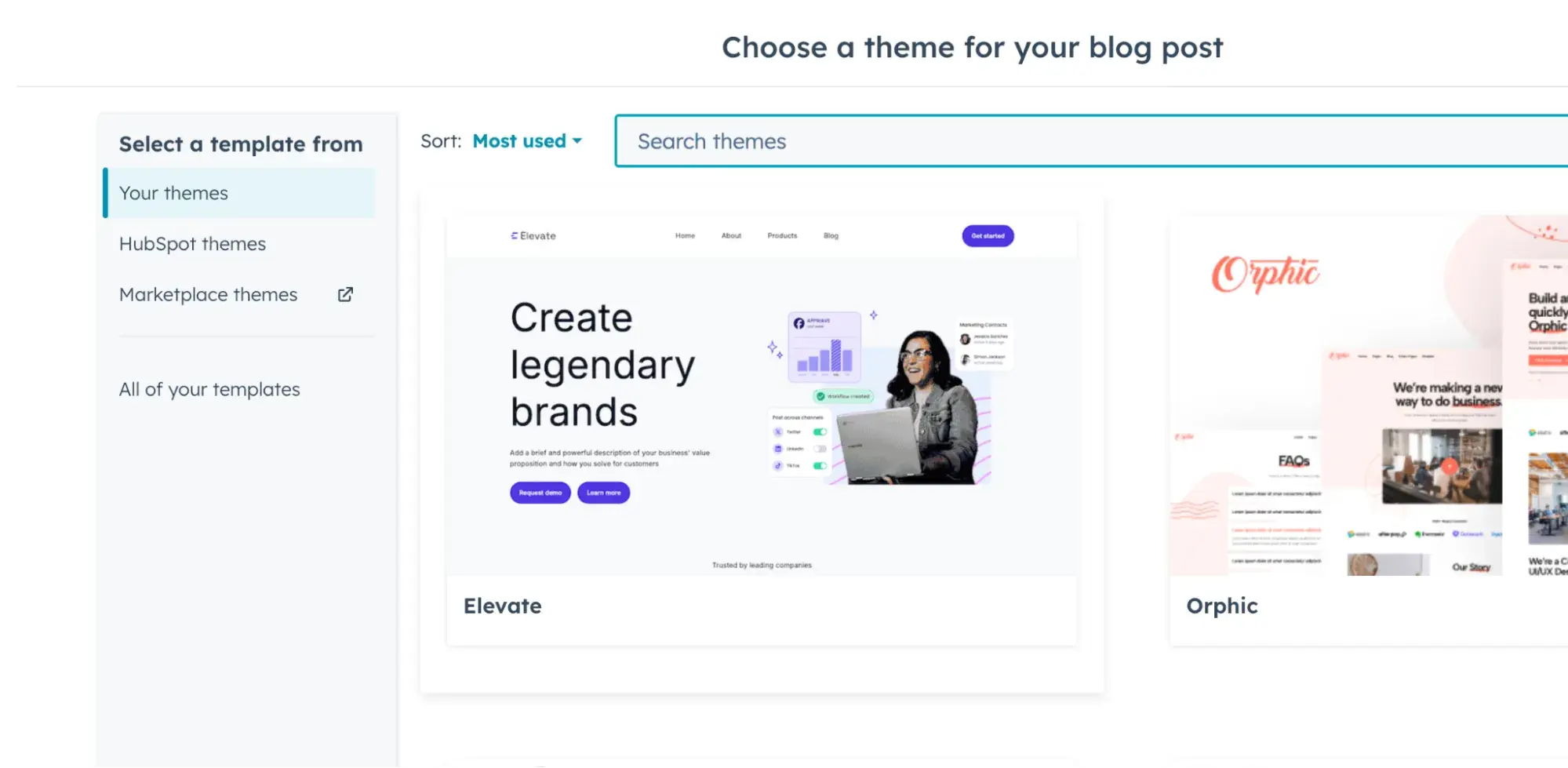 hubspot dashboard “choose a theme for your blog post”