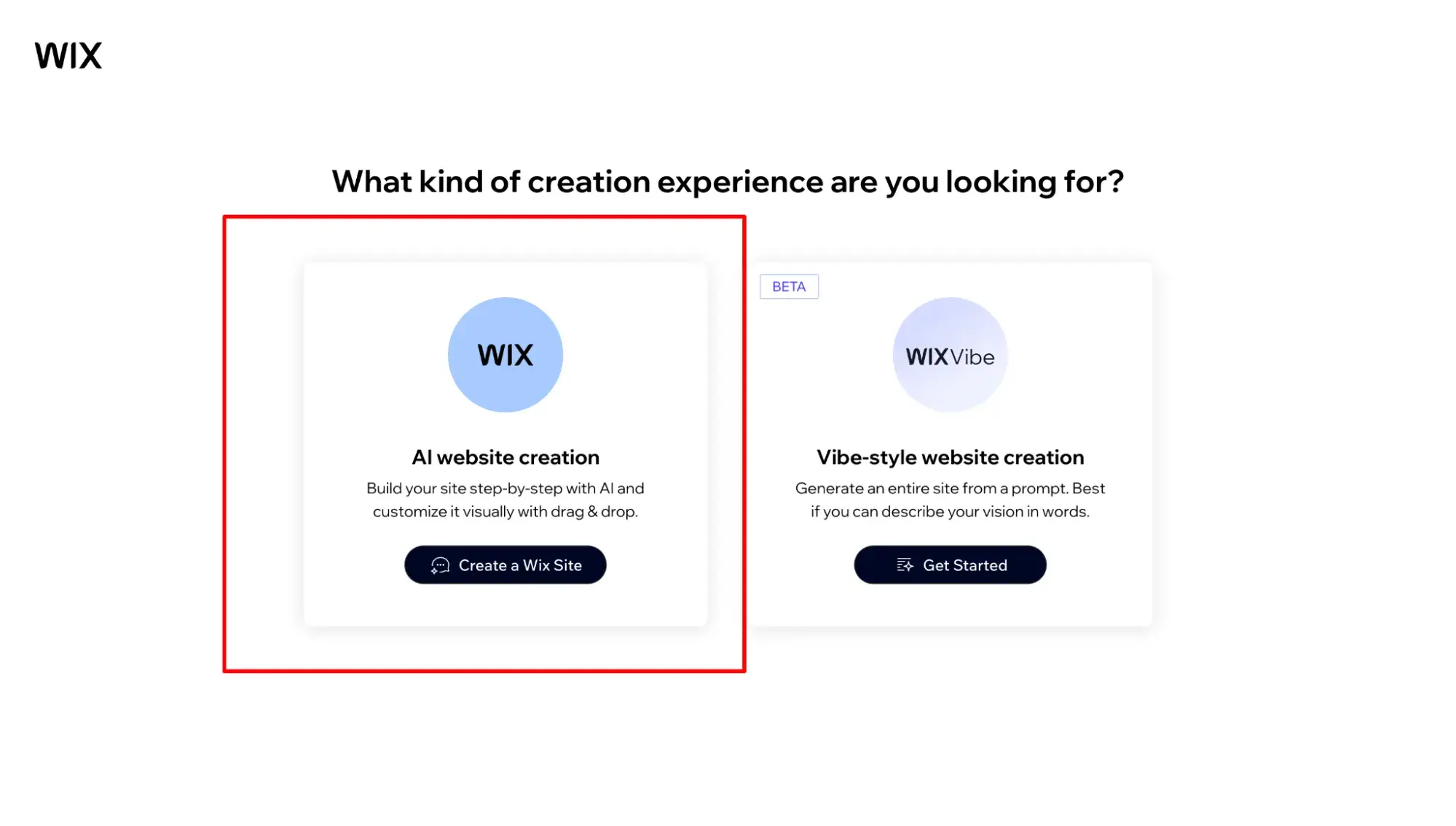 wix ai website builder with ai website creation or wix vibe options