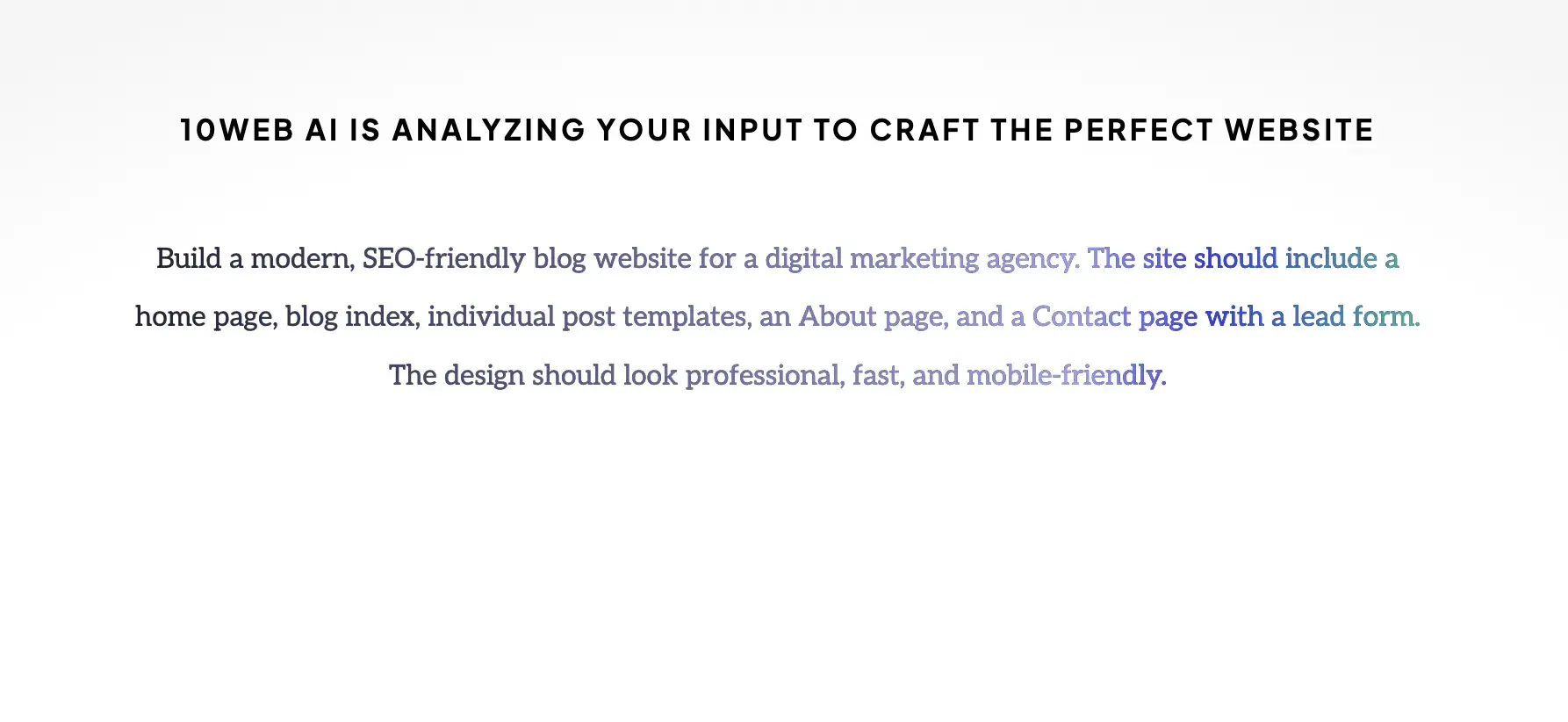 AI website builder example, 10Web