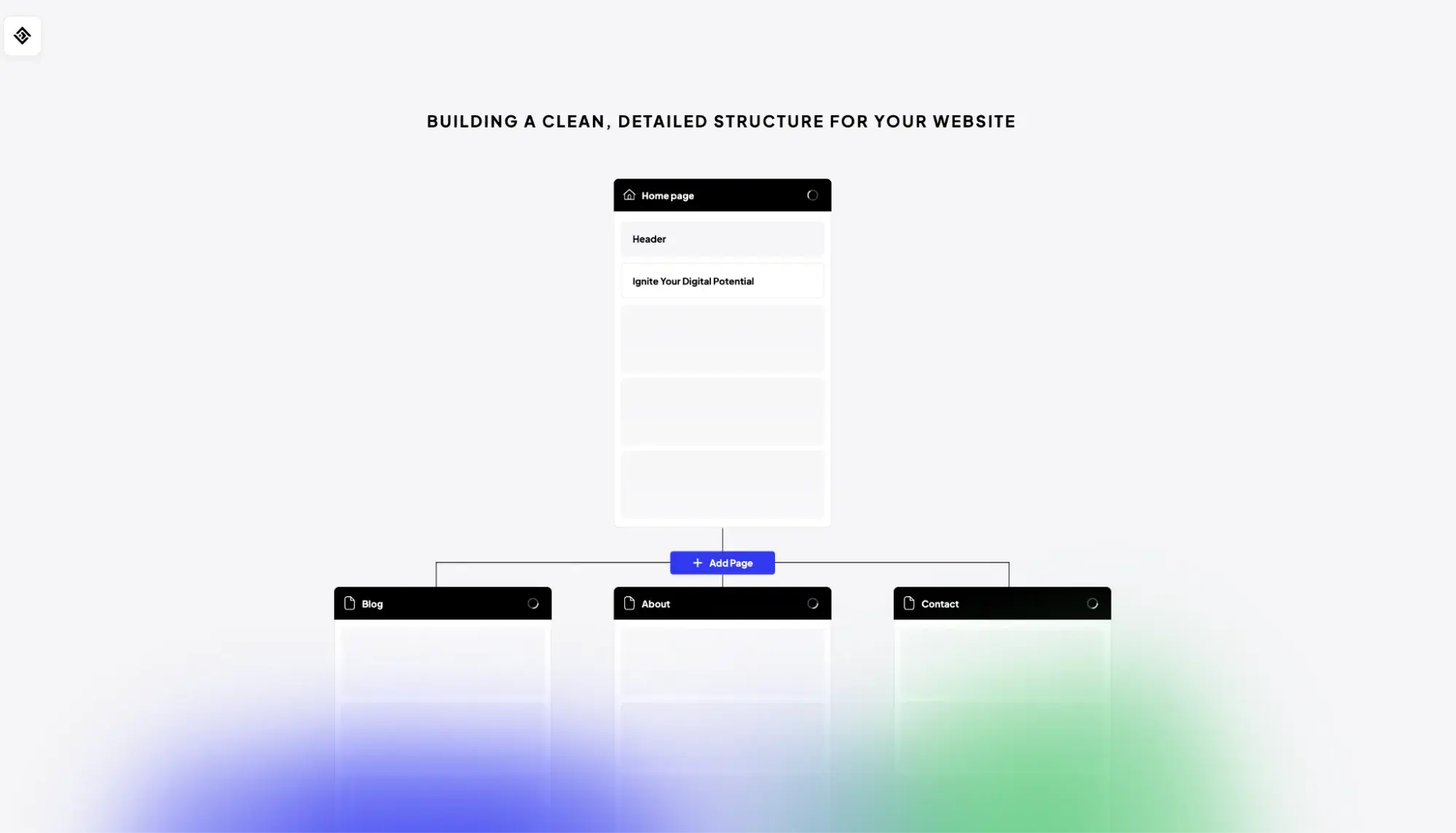 10web sitemap preview interface showing structured pages including home, blog, about, and contact in its ai blog website builder
