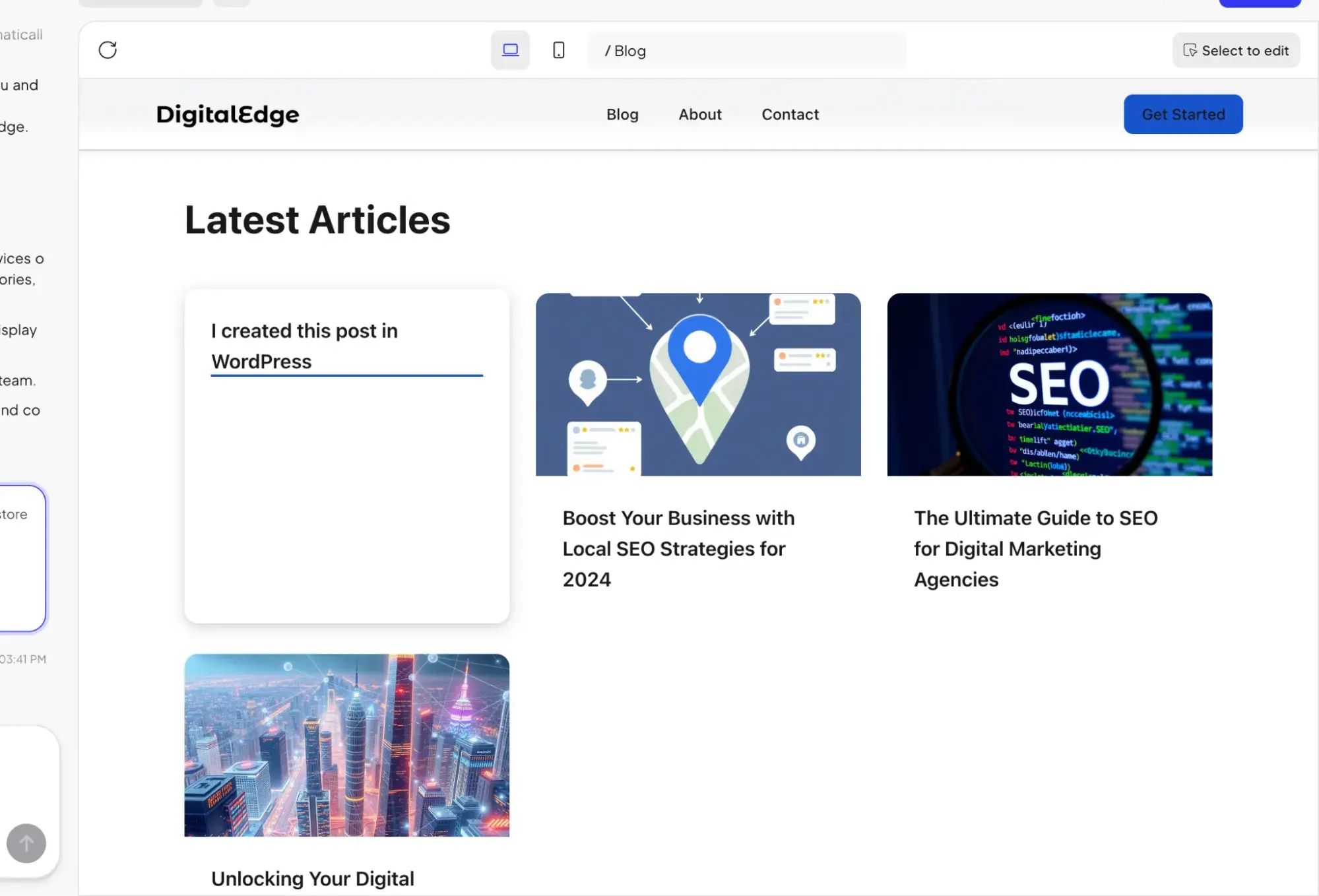 10web preview showing the blog post that was published via the wordpress dashboard