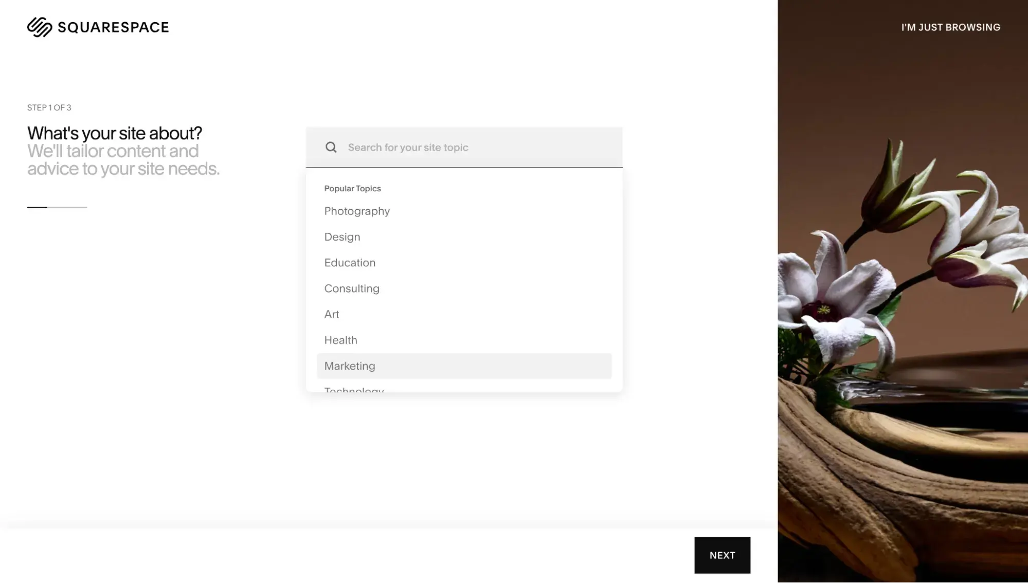 squarespace ai website builder asking “what’s your site about?”