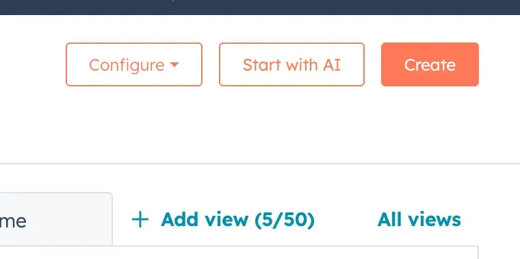 hubspot dashboard “create” orange button