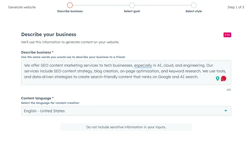 hubspot ai website generator, ai for website development