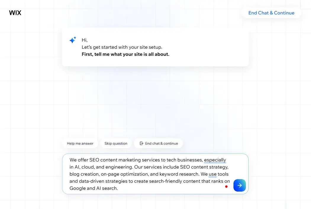 wix ai website builder, ai for website development, using the ai chat to get started building my page
