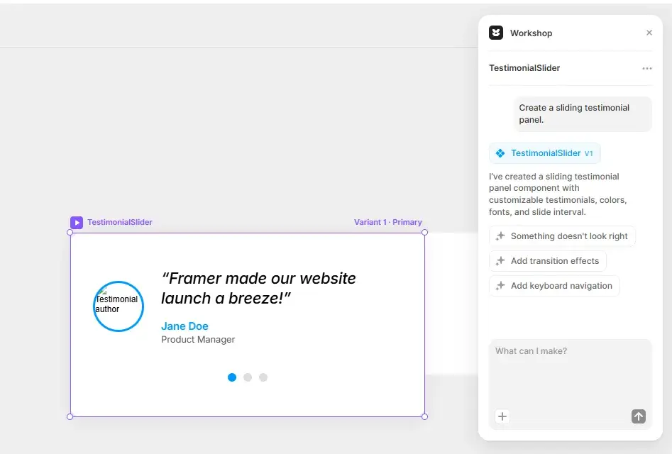 framer ai create component, ai for website development