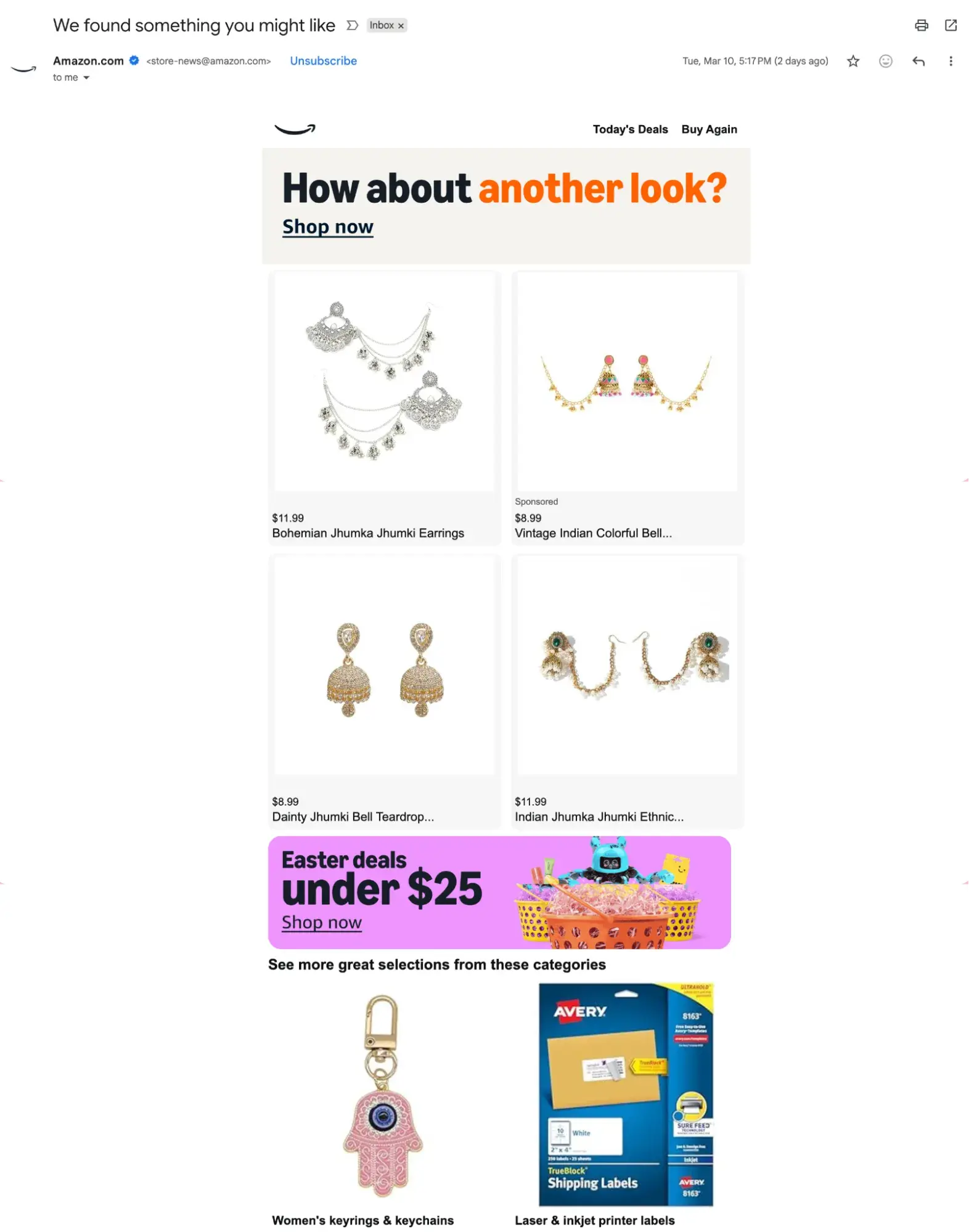 example of ai in email marketing from amazon shopping