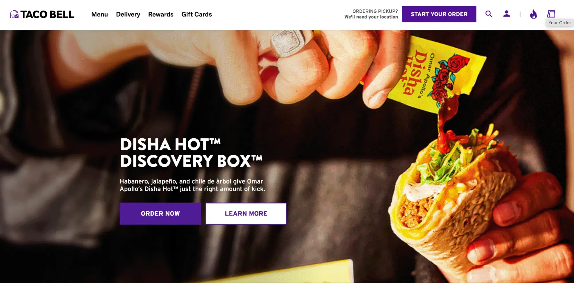 screenshot of taco bells homepage