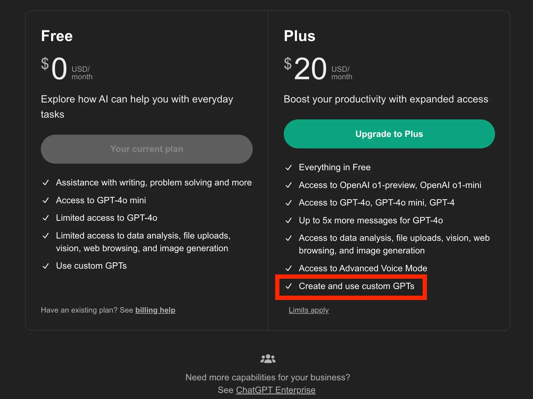 ai knowledge base: Custom GPT screenshot