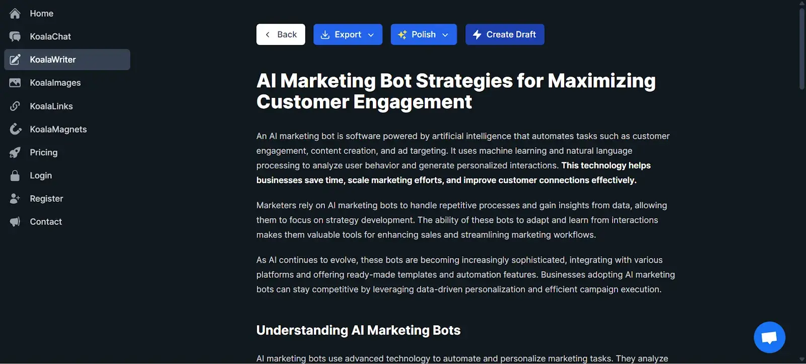 first draft output by koalawriter, ai generated text by koalawriter