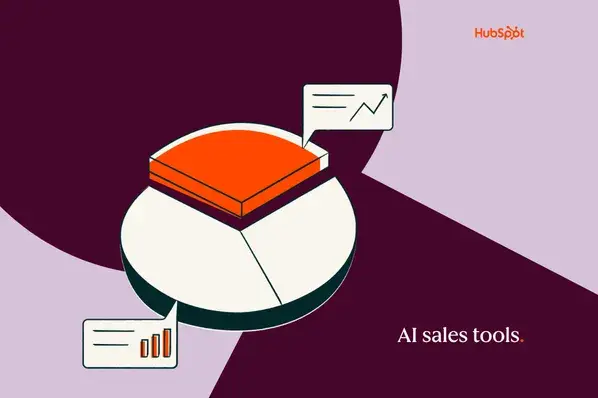 Pie chart illustration with analytics icons representing AI sales tools data analysis