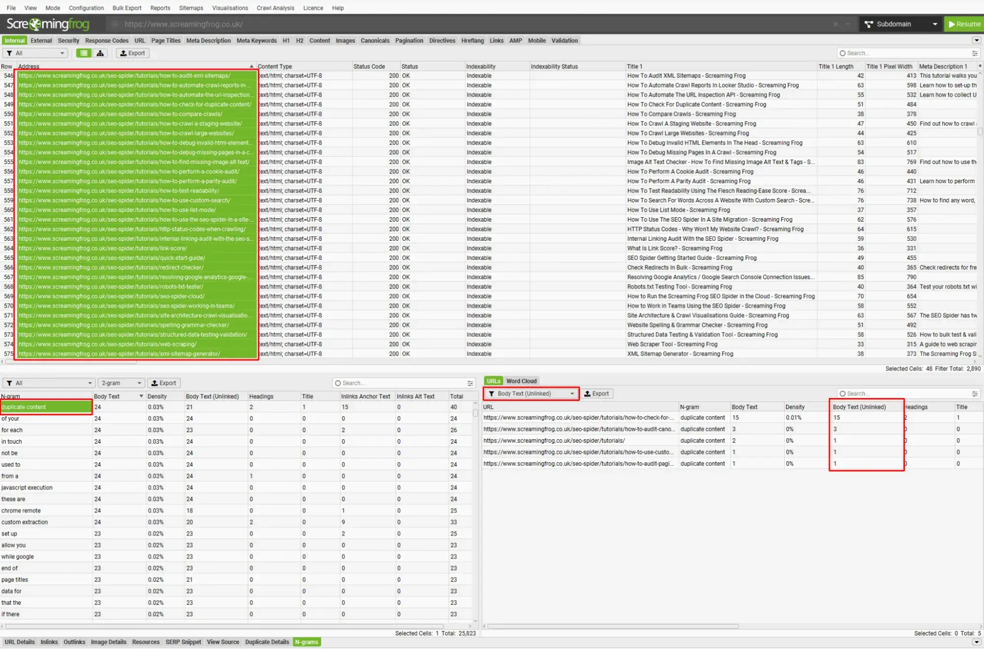 ai technical seo: using Screaming Frogs Ngram tool to find internal linking opportunities 