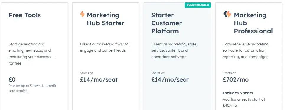 Screenshot taken from ̽ѡs marketing hub pricing.
