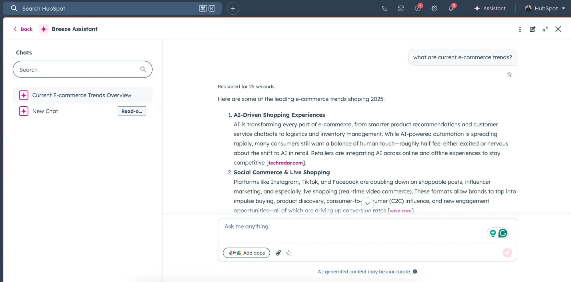 Screenshot of the reaction in the Breeze -KI market research instrument