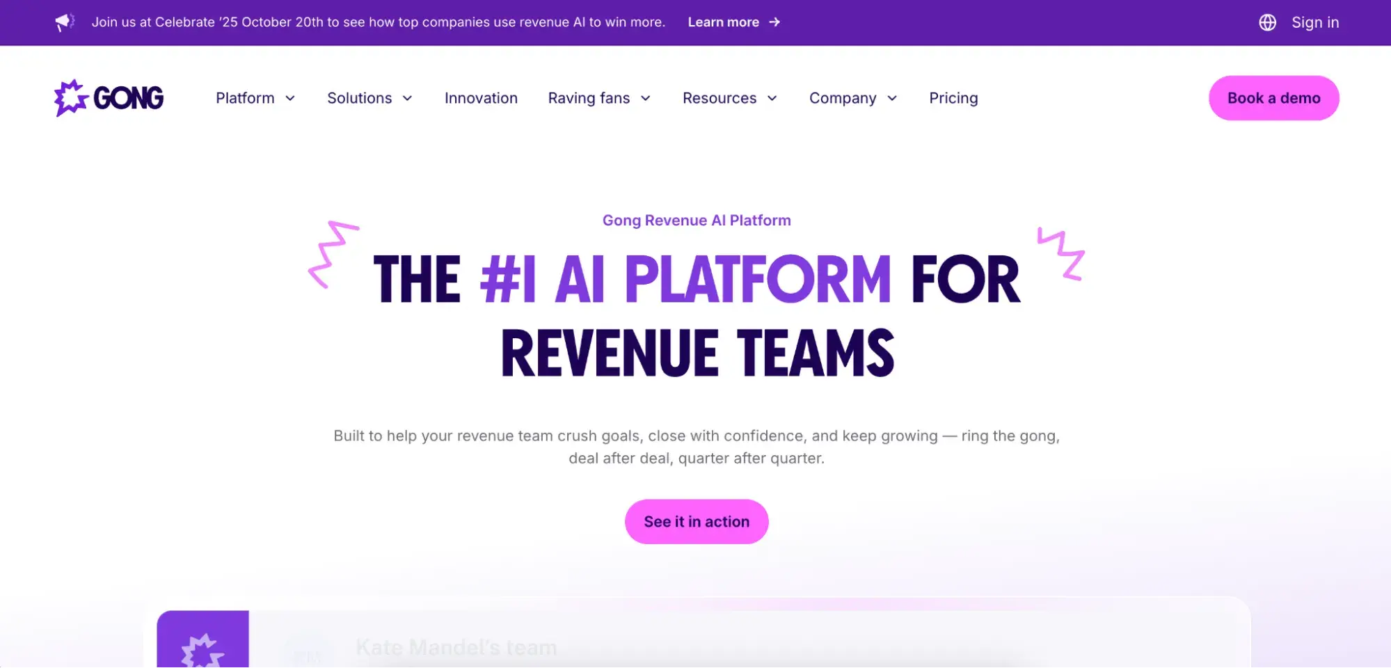 Screenshot from Gong Ai Market Research Tool Homepage
