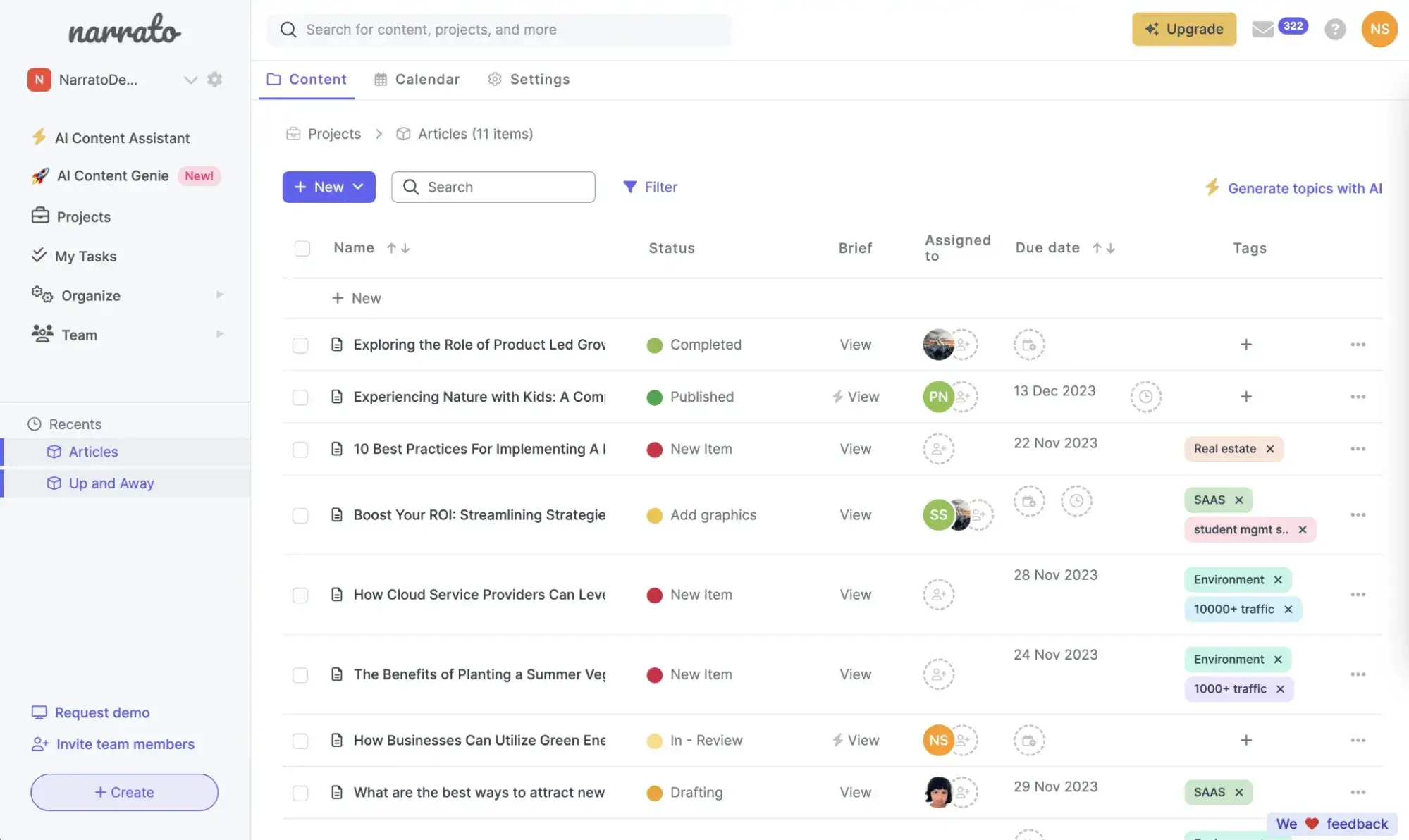 a screenshot of narratos user interface and ai assistant tool