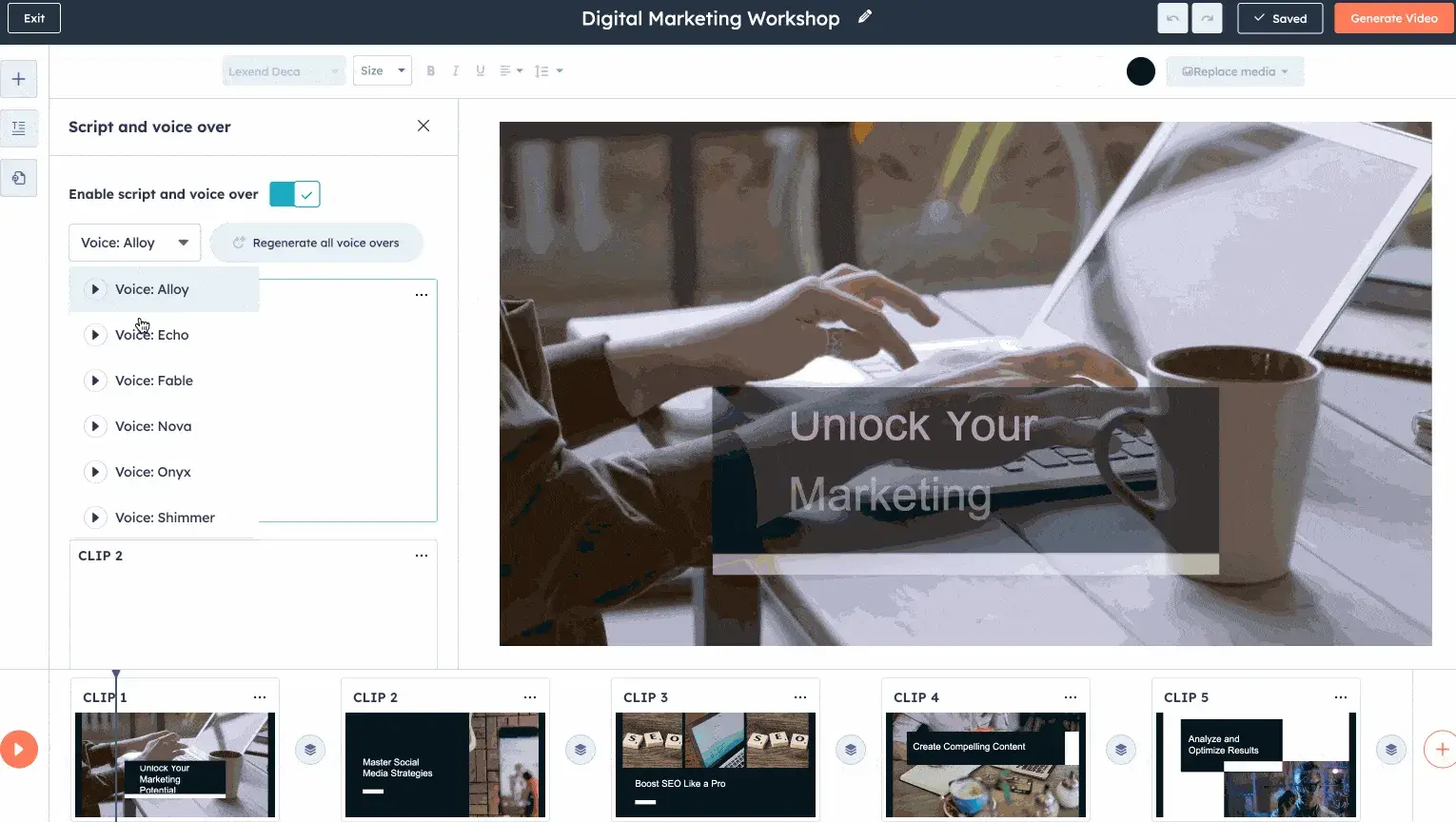 a screenshot of hubspots clip creator user interface and ai assistant tool