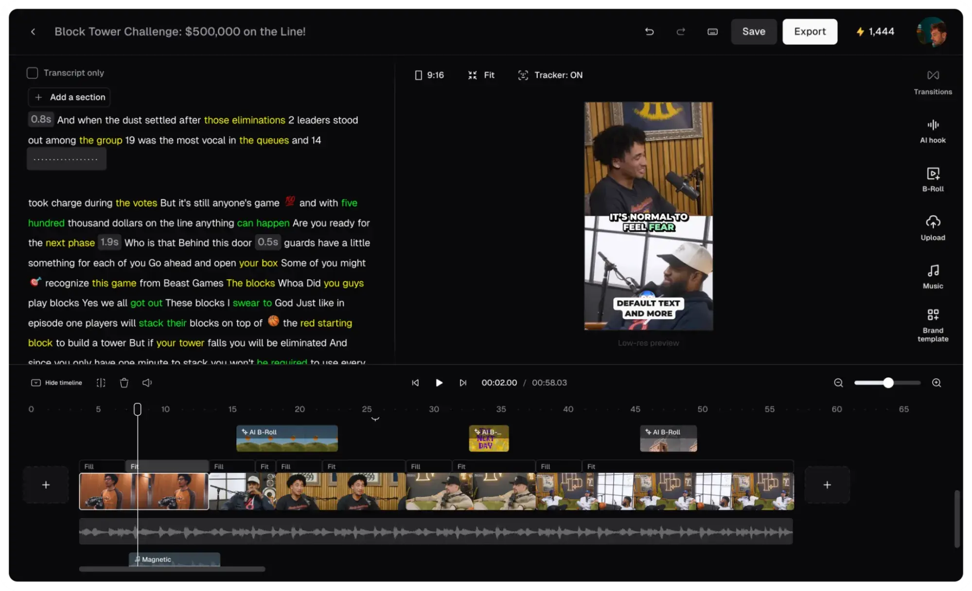 a screenshot of opusclips user interface and ai assistant tool