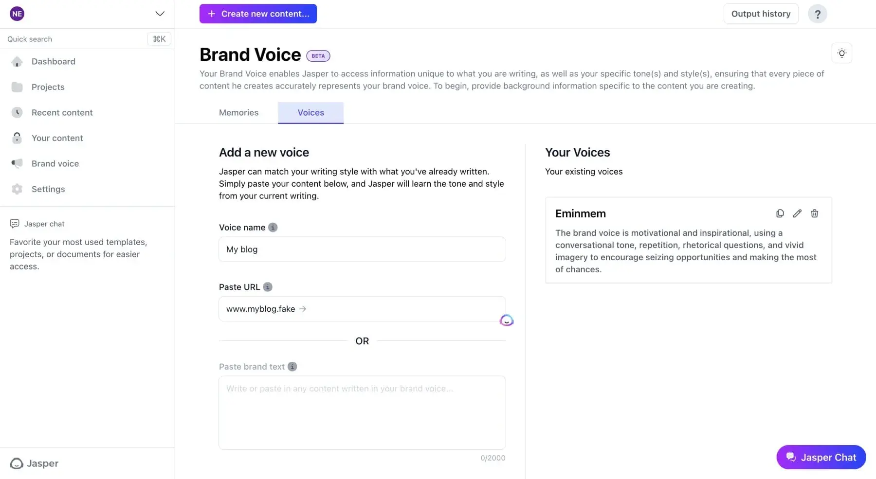a screenshot of jaspers user interface and ai assistant tool