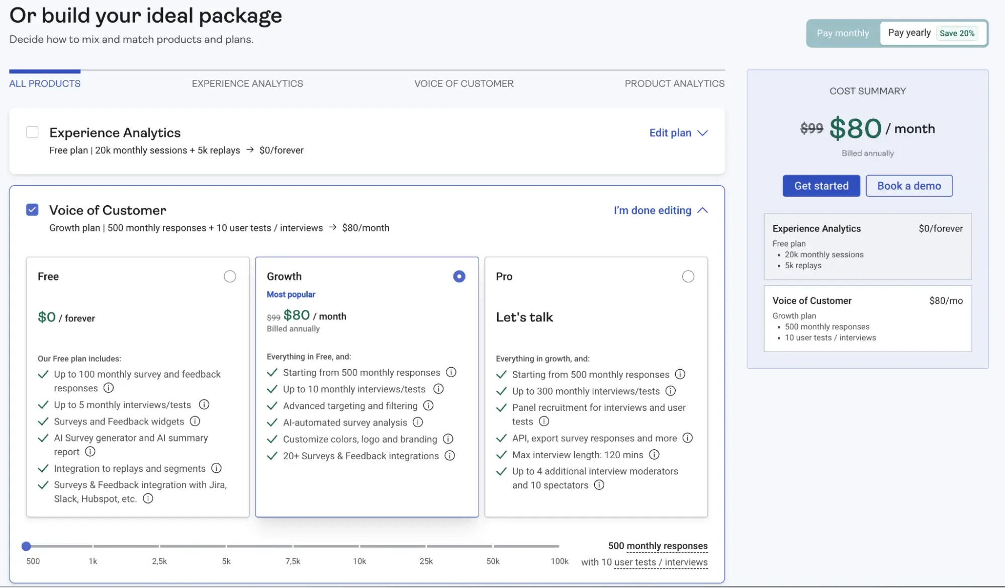pricing plans for hotjar and contentsquares ai web analytics