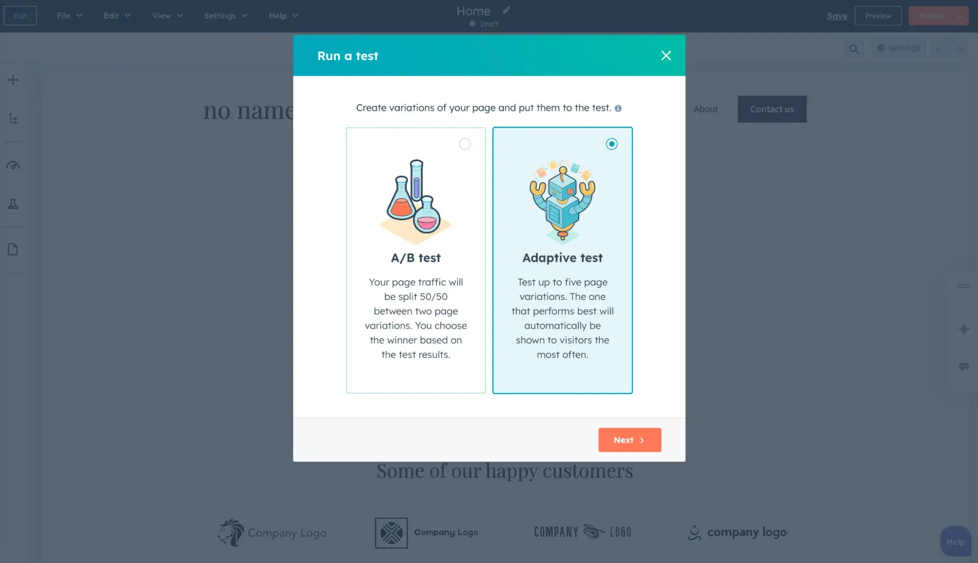 using hubspot ai web analytics to run an adaptive test