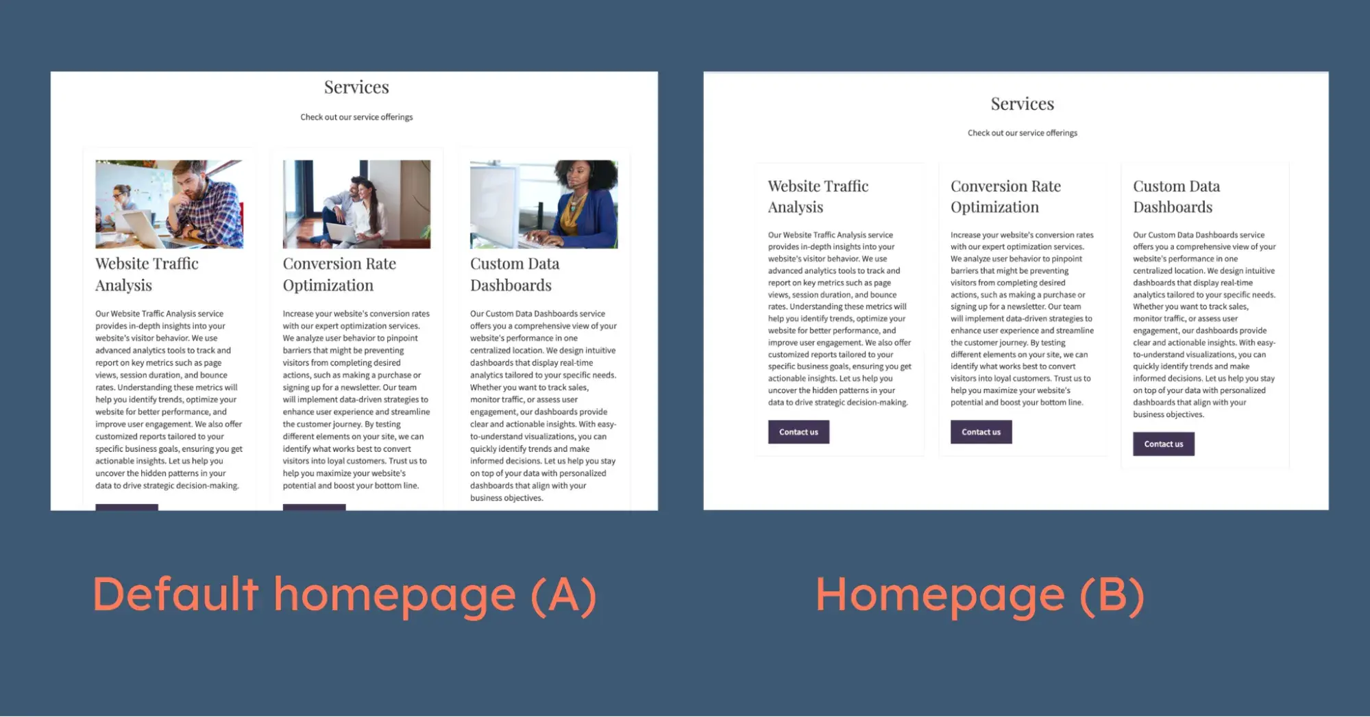 comparing the two homepages im testing in my adaptive test