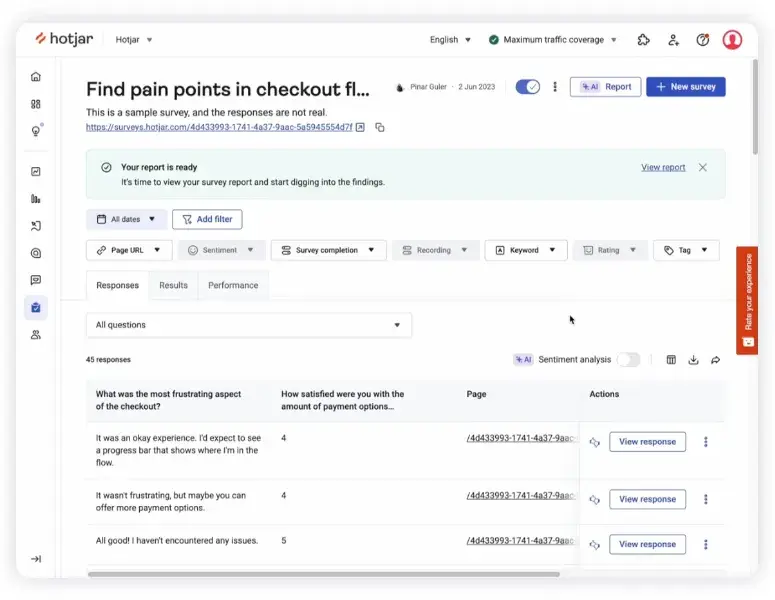 ai web analytics, hotjar survey report