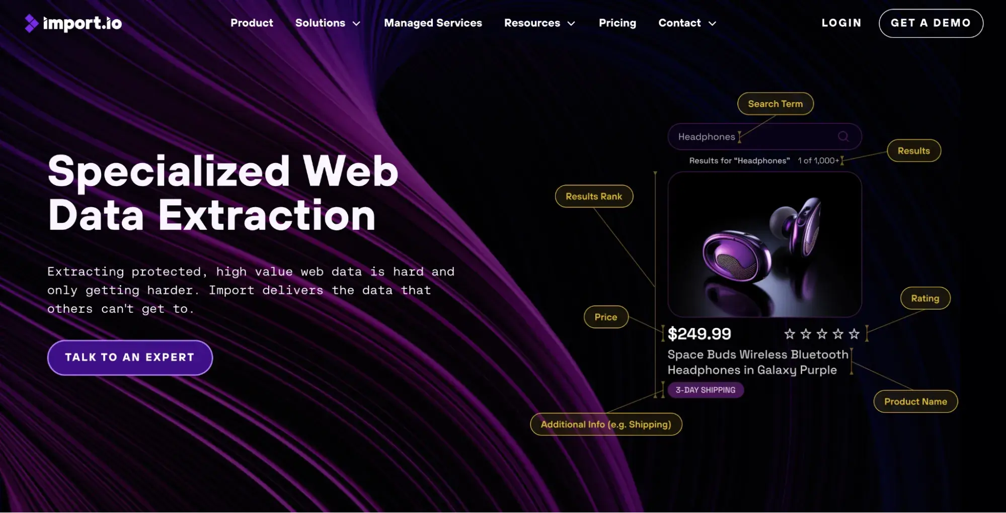 ai web scraping tool from import.io, homepage