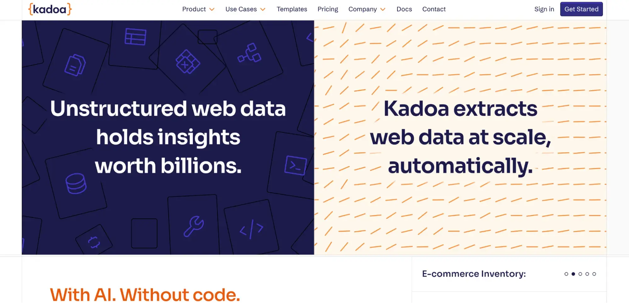ai web scraping tool kadao, homepage