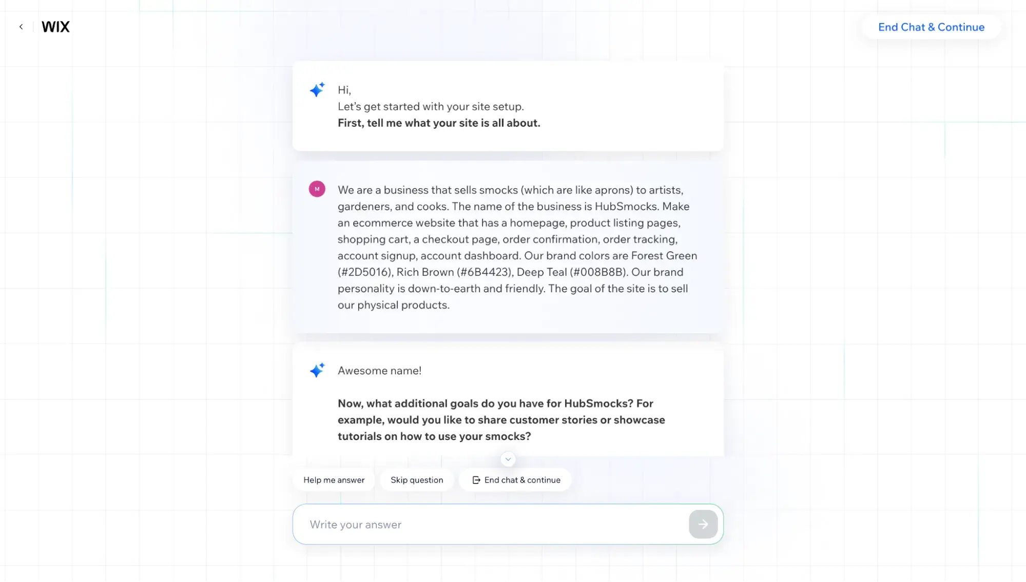 ai website builder: wix ai website builder chat interface