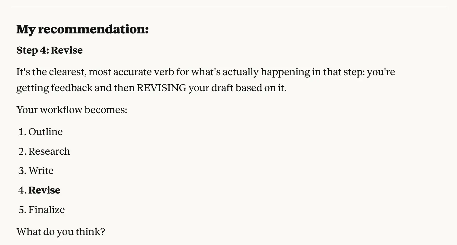 ai website content vs manual content writing: claude recommends to the human writer a better word to use, demonstrating a hybrid content workflow where humans lead and ai assists.