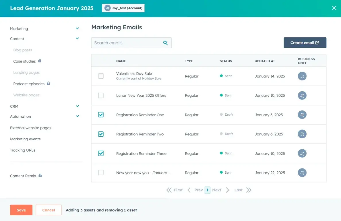 ai website content vs manual content writing: how to add an asset to a campaign in hubspot