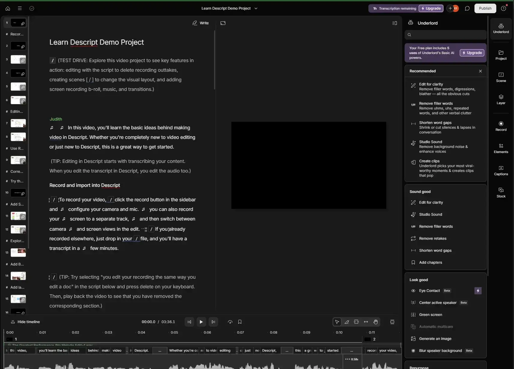 AI workflow automation tool, Descript