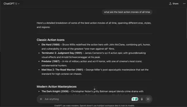 answer engine optimization best practices; ChatGPT response demonstrating answer engine optimization best practices with a structured Q&A format