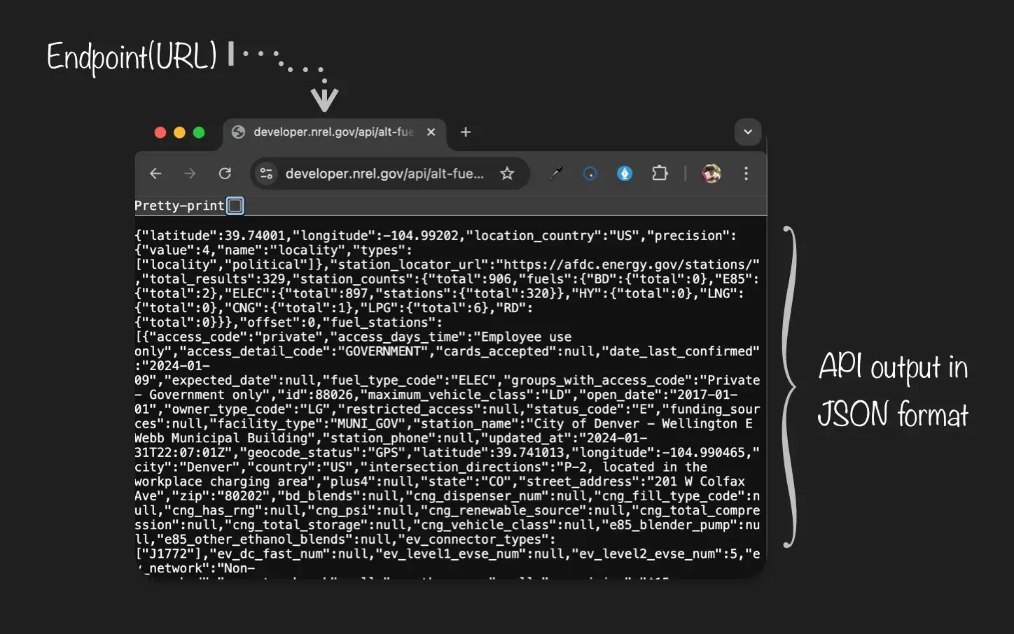 api call: nrels alternative fuel stations api output in json