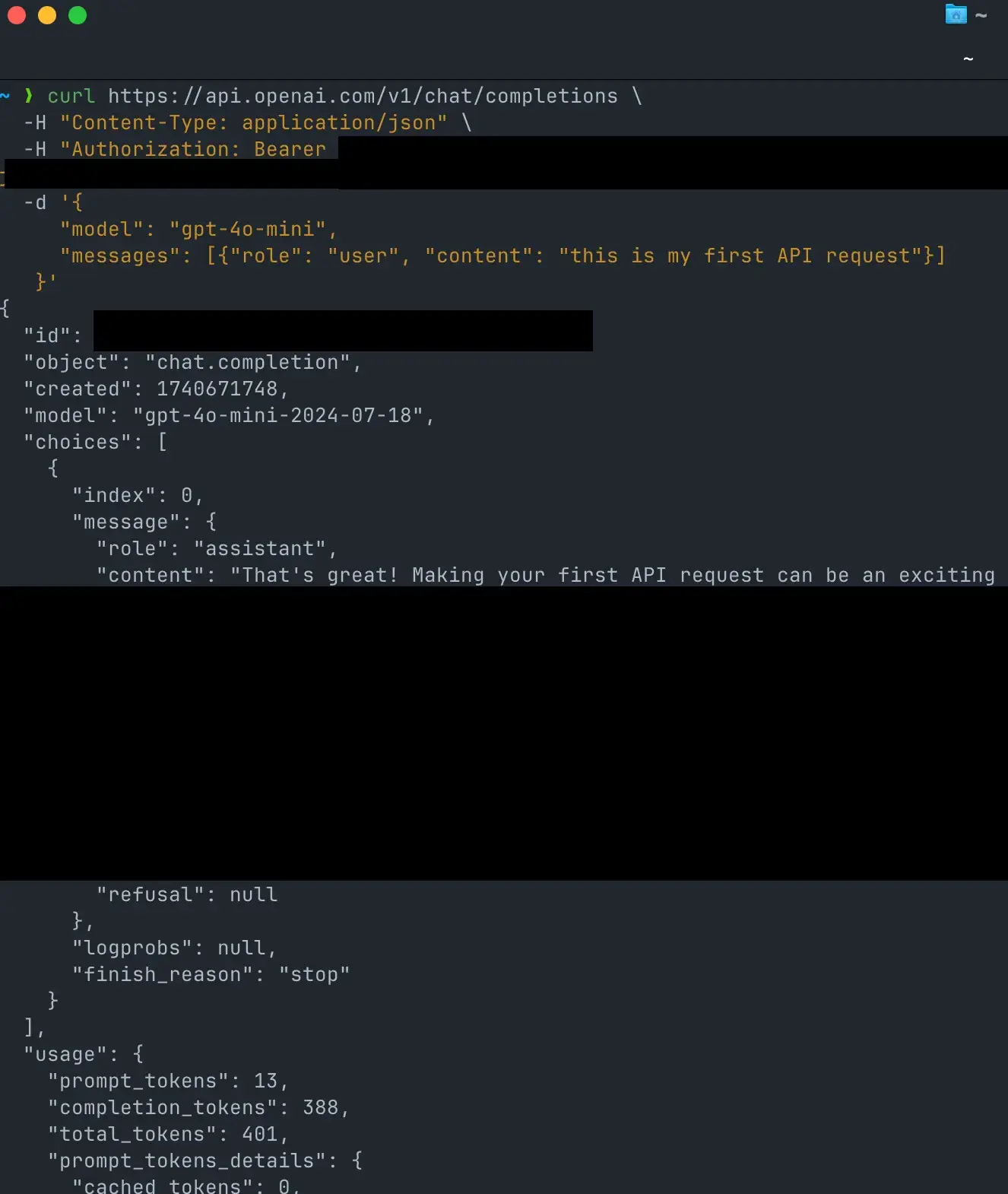 how to connect an app to an api, curl request for openai api