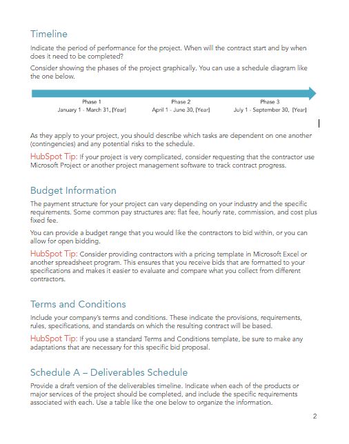 Bid Proposal Timeline and Budget Information