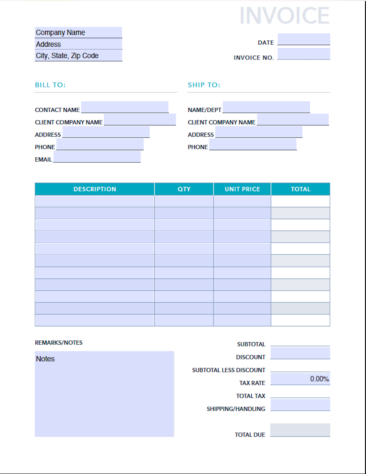 excel free invoice template