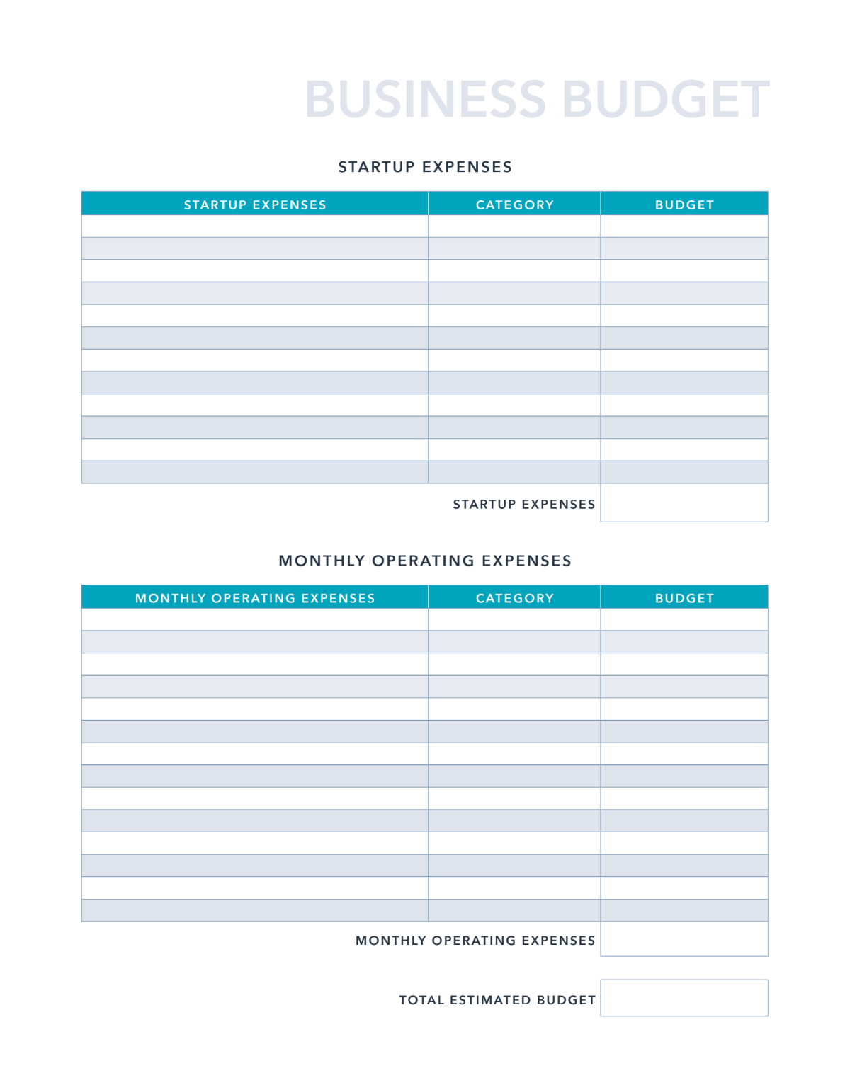 business plan startup template excel