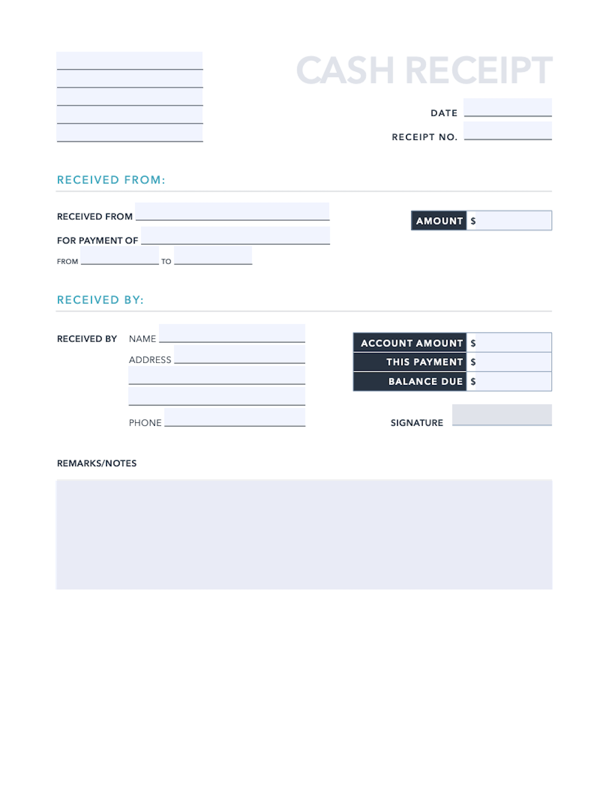 Cash Receipt Template for Excel