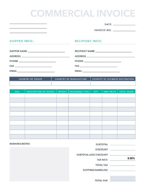 commercial invoice excel template