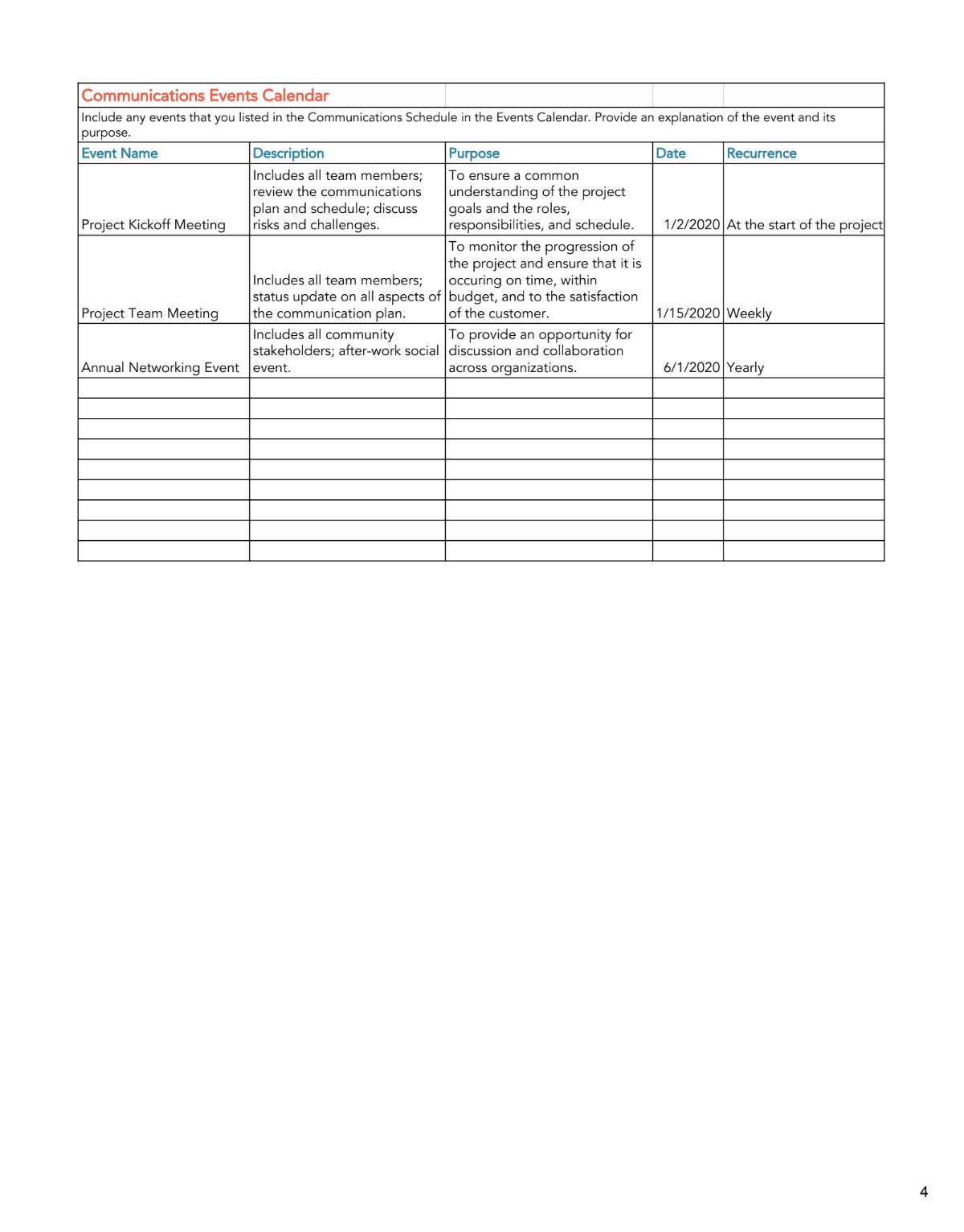Communication Plan Template for Excel