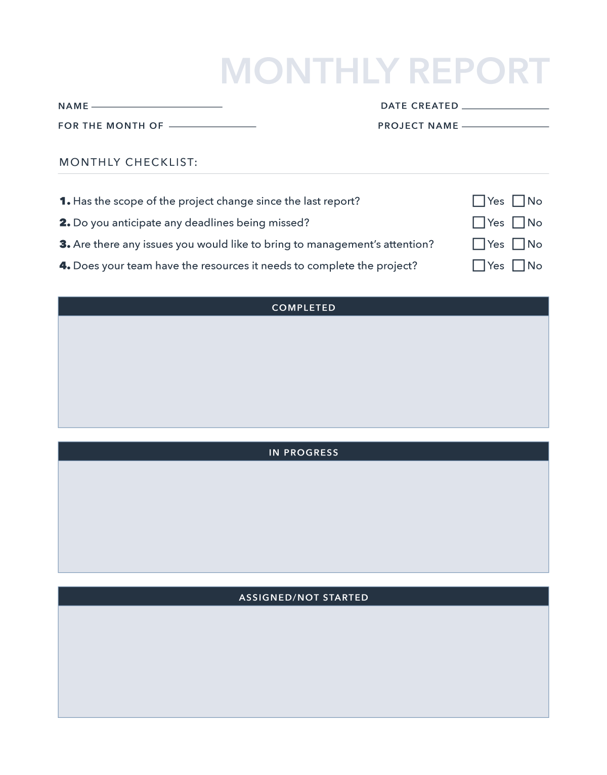 Monthly Report Template Excel