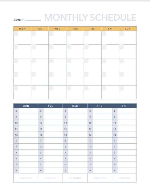 Monthly Calendar Schedule Template Excel